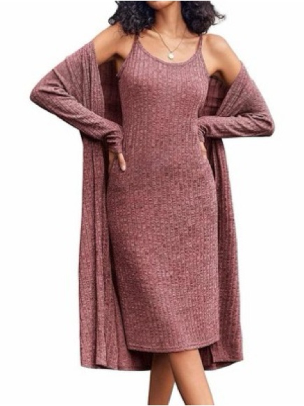 Ribbed Knit Tank Dress with Matching Duster - Picture 7 of 8